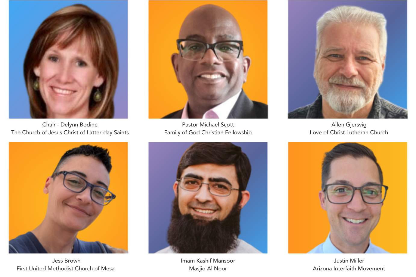 Faith Leaders' Coalition Leadership Team photos, read names and organizations below