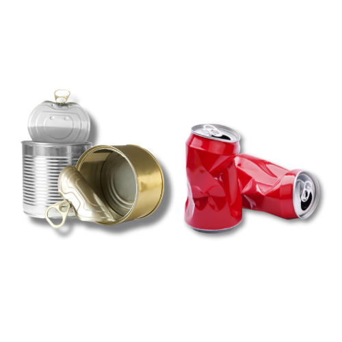 image of metal food cans and soda cans